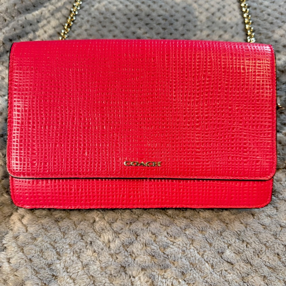 Coach Madison Embossed Pink Ruby Leather Cross Body Bag.